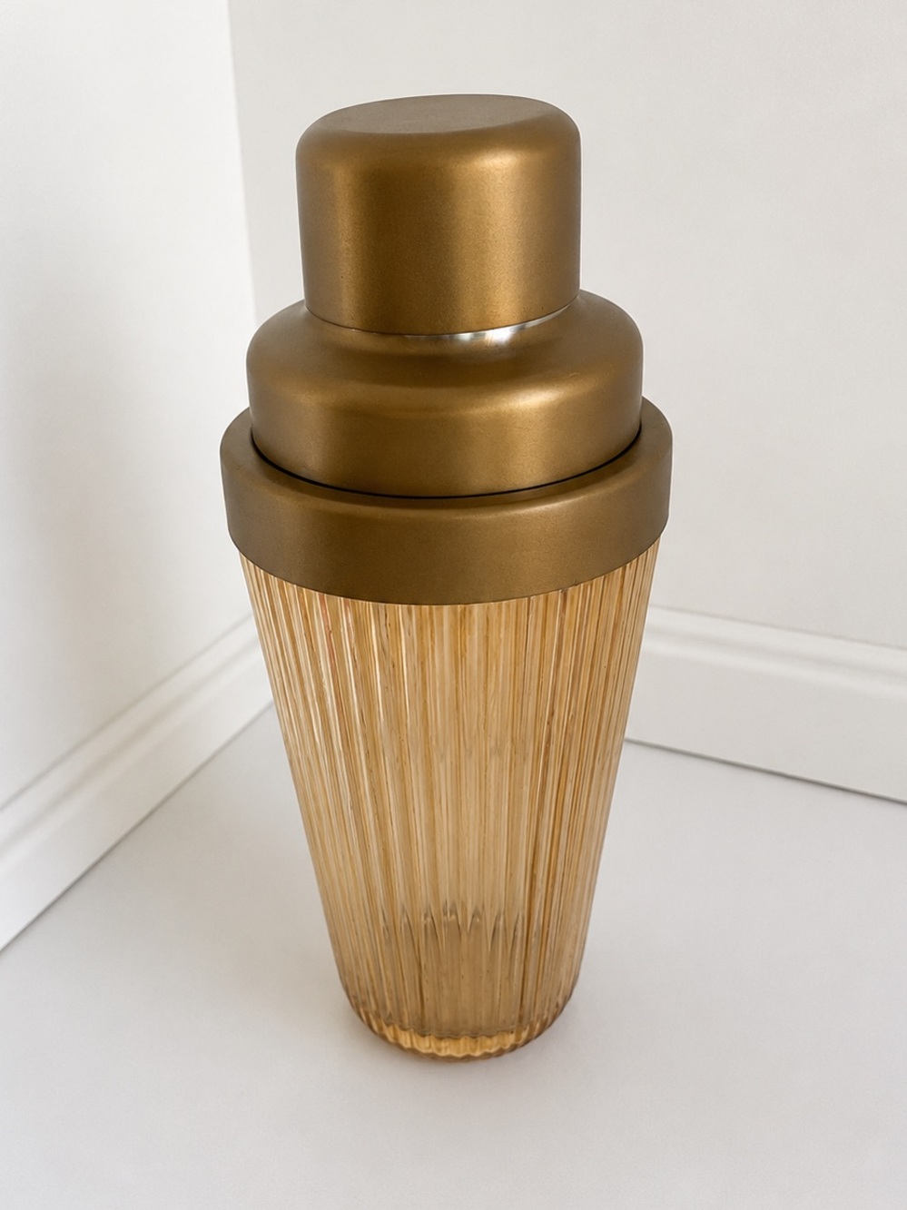 Threshold Gold-Tone Ribbed Amber Glass Cocktail Shaker
